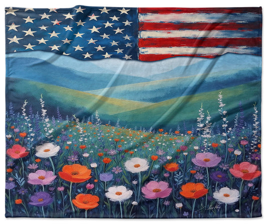 Landscape with US Flag Velveteen Blanket