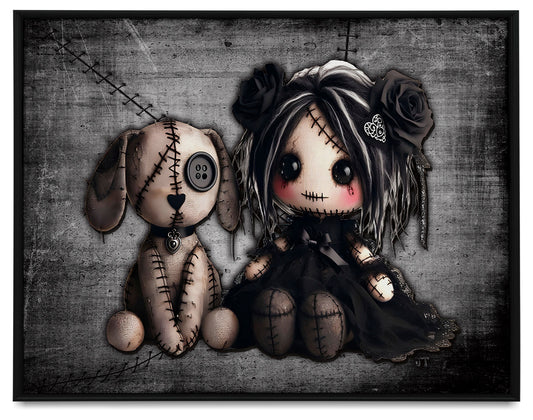 Little Stitch-ups - Old Friends Framed Canvas Print