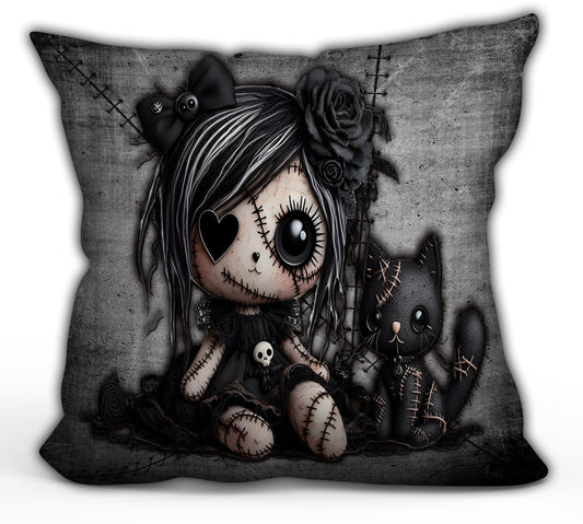 Little Stitch-ups Rag doll and cat_2 Throw Pillow