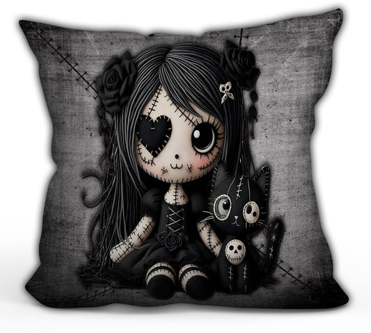 Little Stitch-ups Rag doll and her cat_1 Throw Pillow