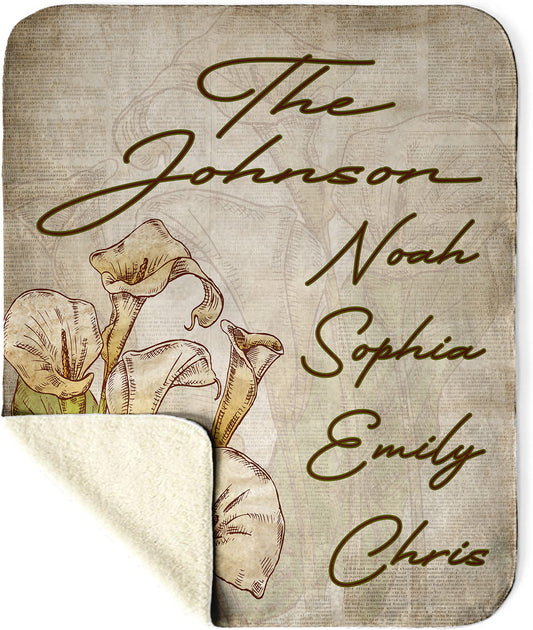 Vintage Newspaper Calla Lily Sherpa Blanket