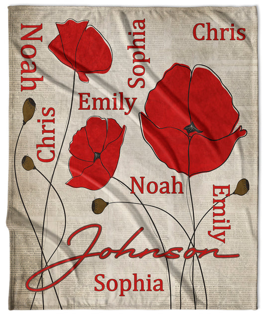 Vintage Newspaper Poppies Blanket