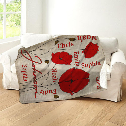 Vintage Newspaper Poppies Sherpa Blanket