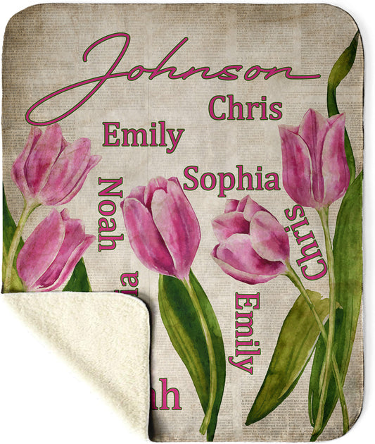 Vintage Newspaper Tulips Sherpa Blanket