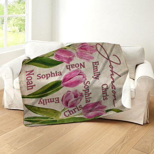 Vintage Newspaper Tulips Sherpa Blanket