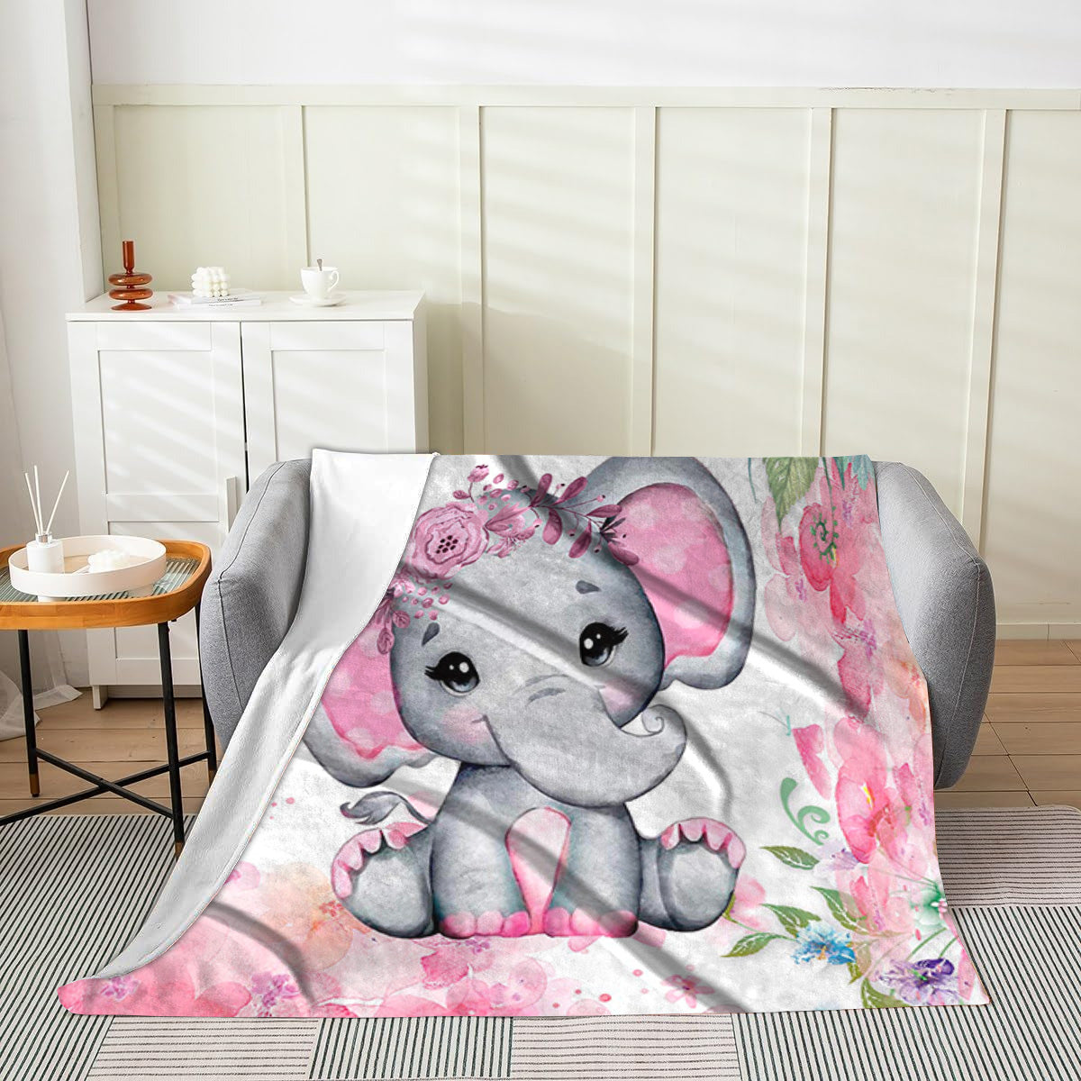 Pink Baby Elephant Super Plush Blanket