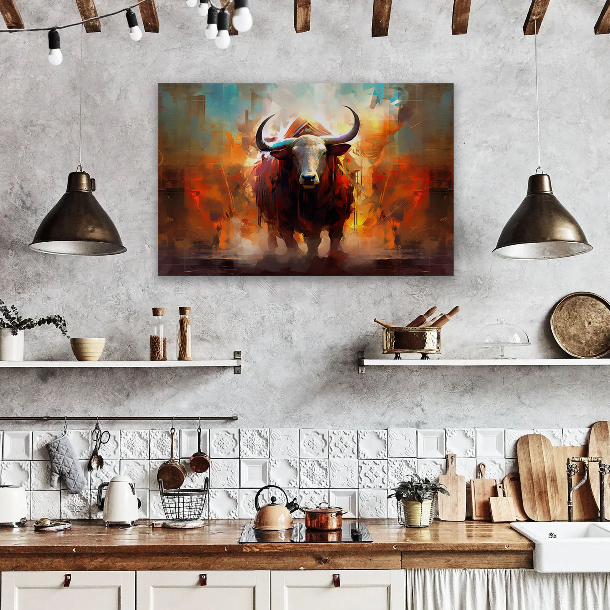 Abstract Bull Canvas Art