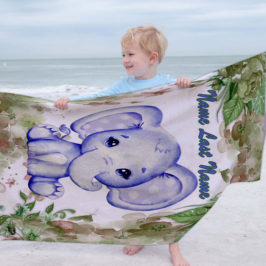 Blue Baby Elephants Beach Towel