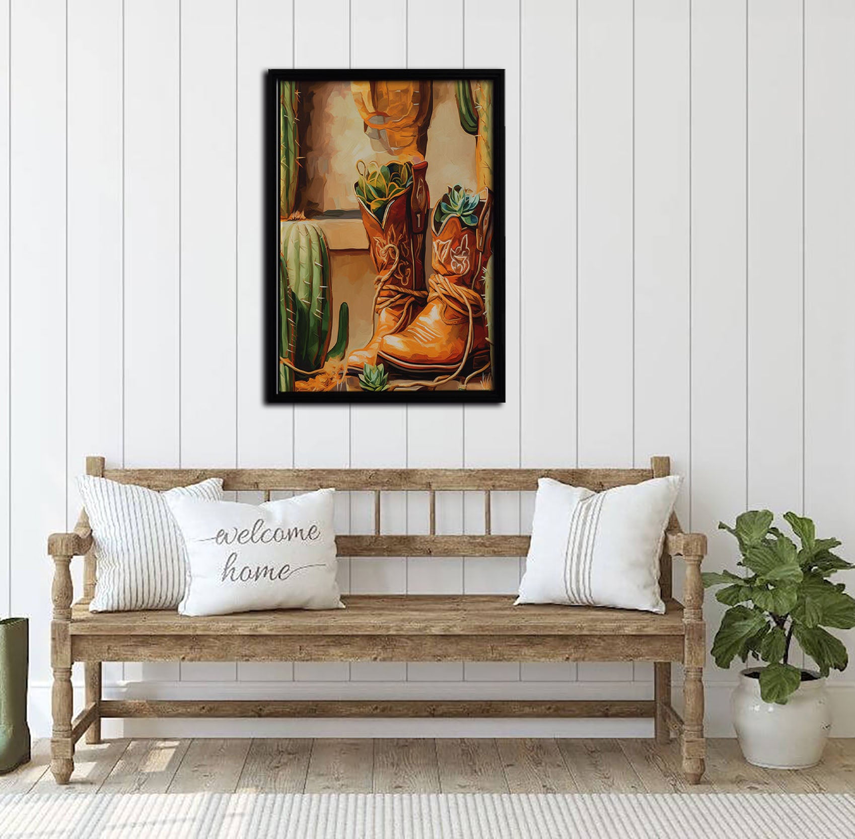 Boots and Cactus Framed Canvas