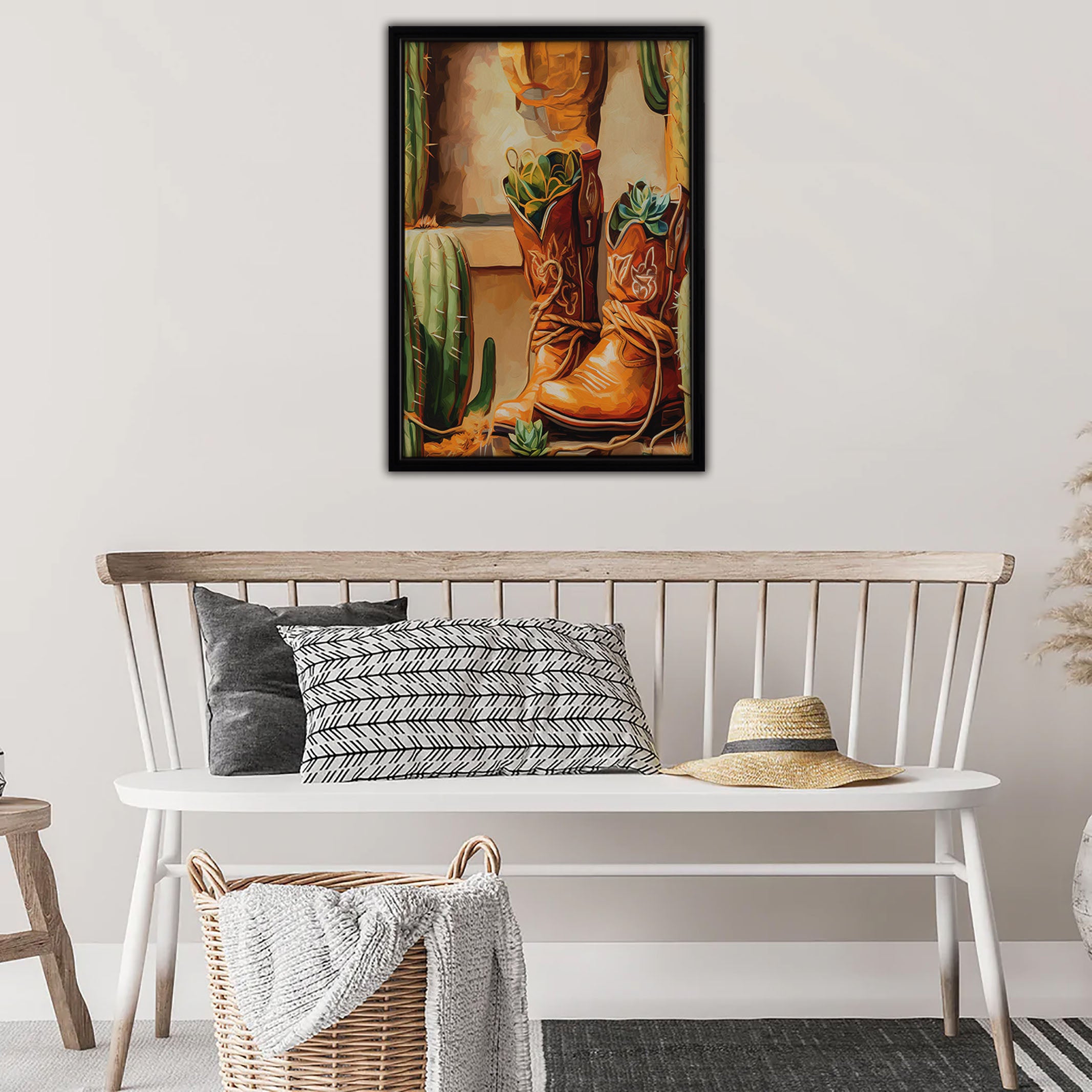 Boots and Cactus Framed Canvas