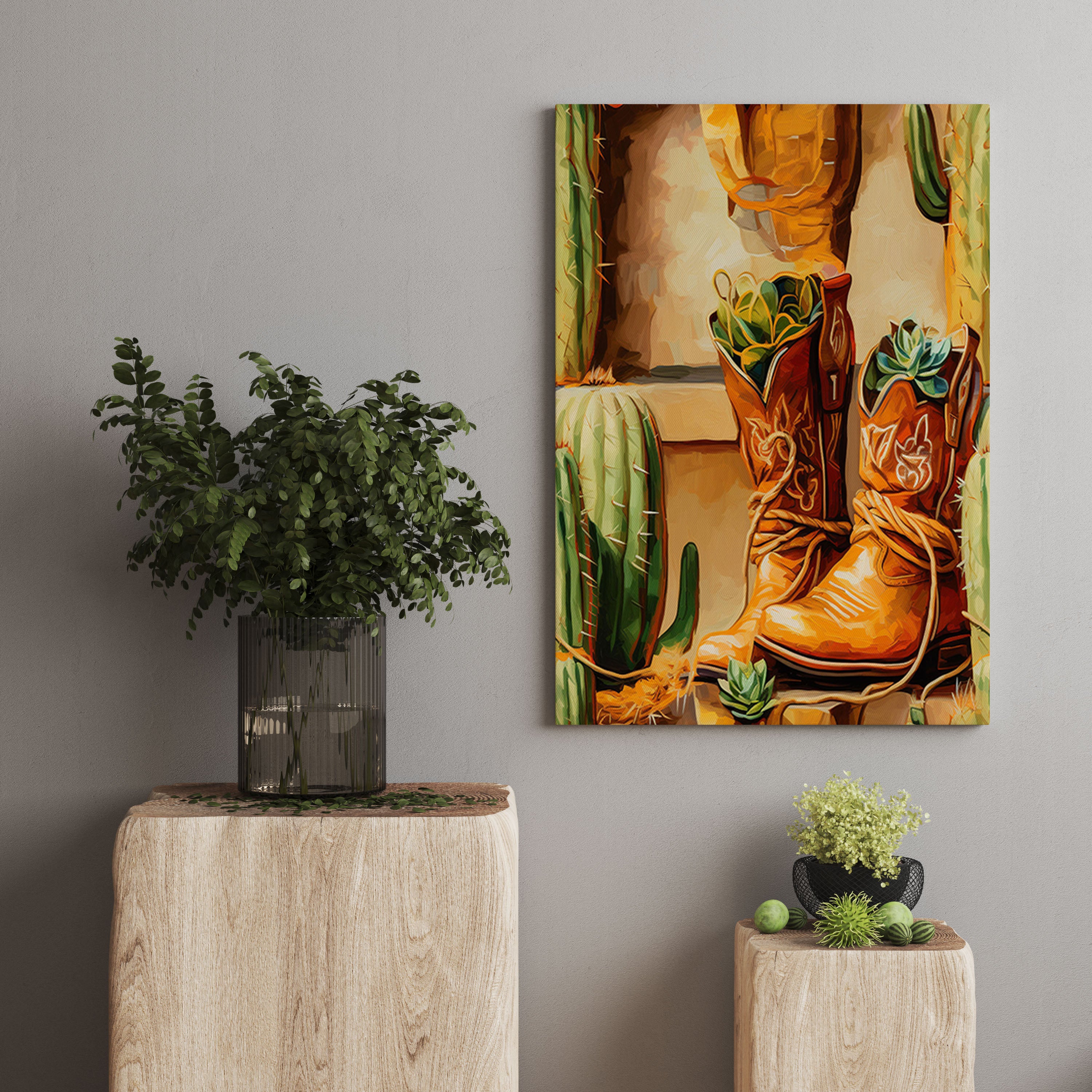 Boots and Cactus Canvas Art