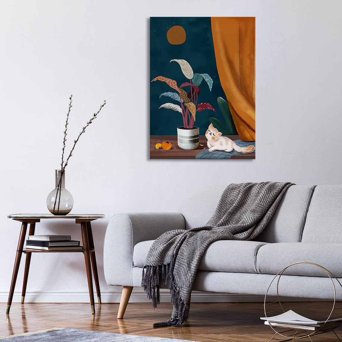 Cat Looking at the Moon Canvas Print