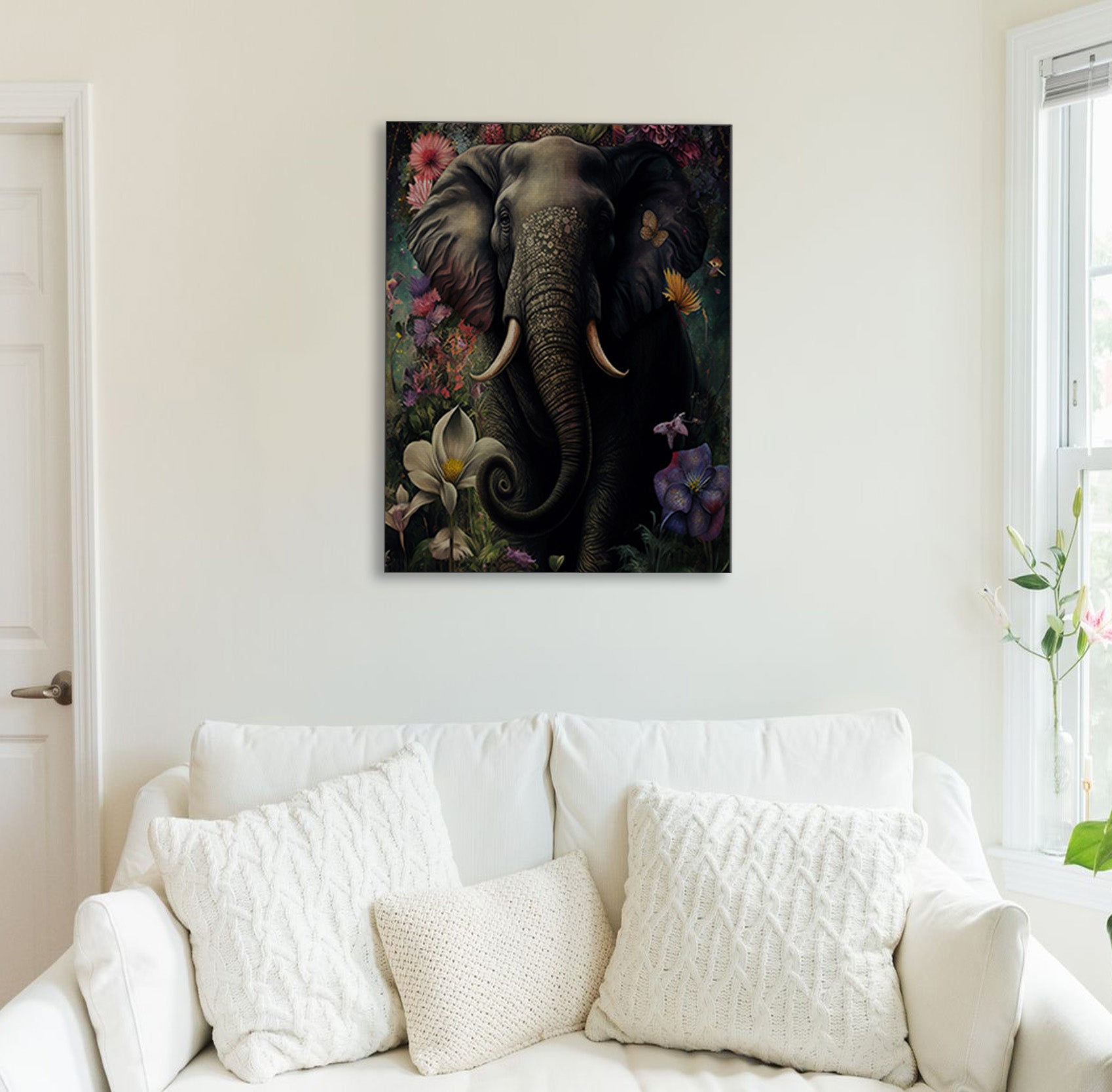 Elephant Flowers Canvas Print