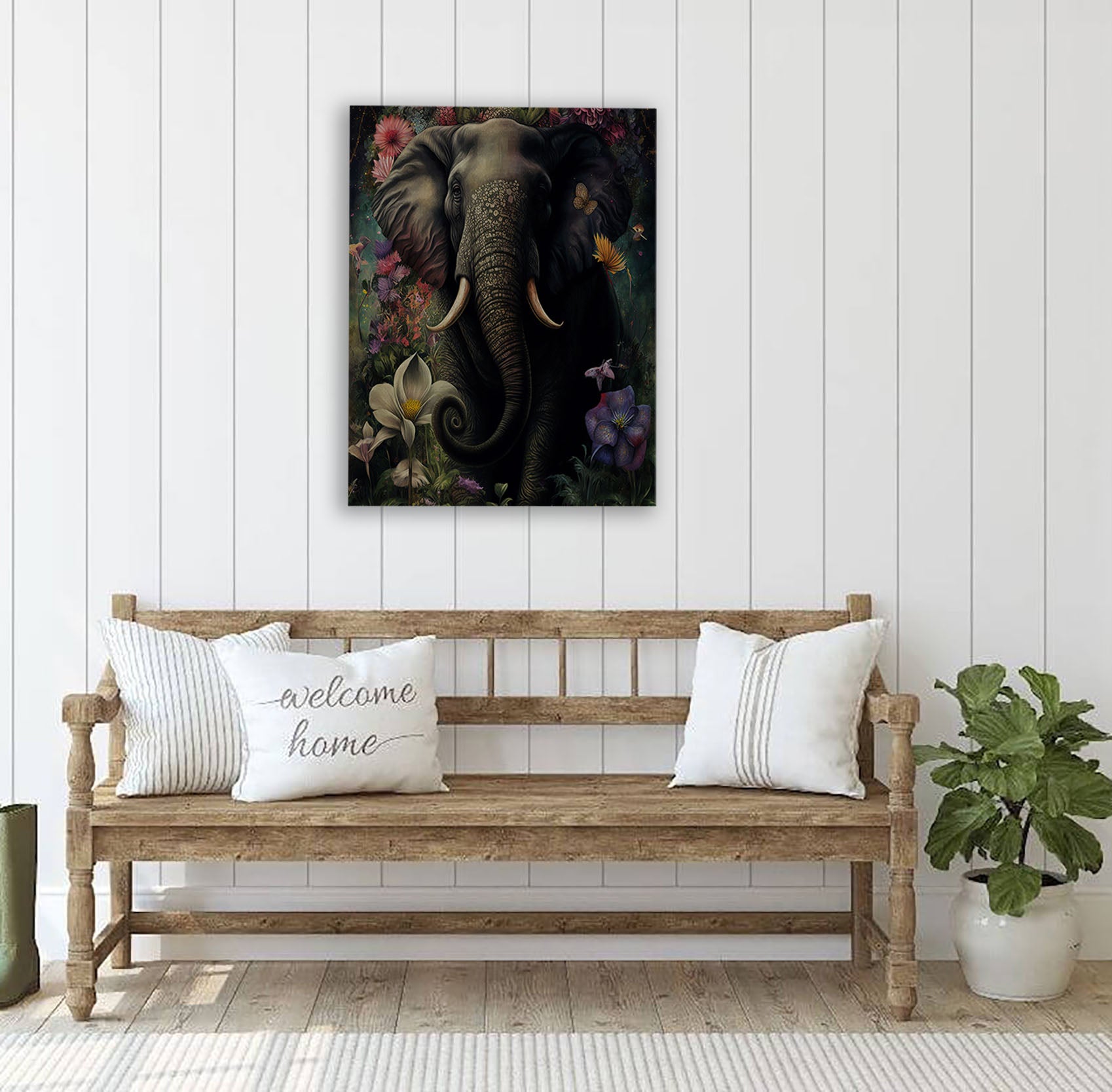 Elephant Flowers Canvas Print