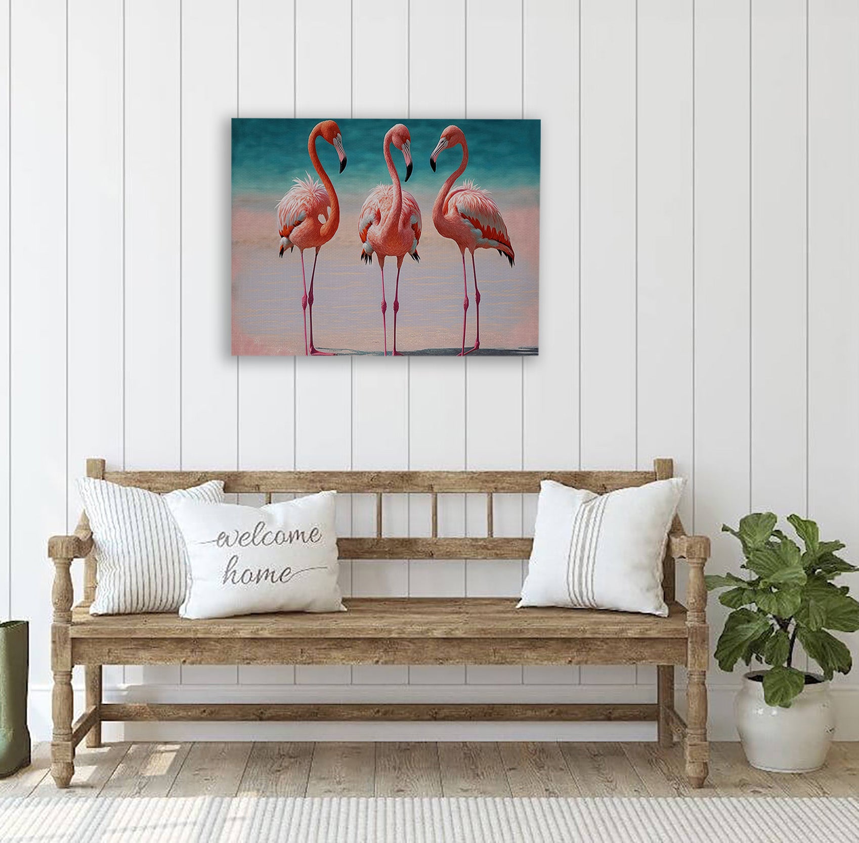 Flamingos Beach Canvas Print