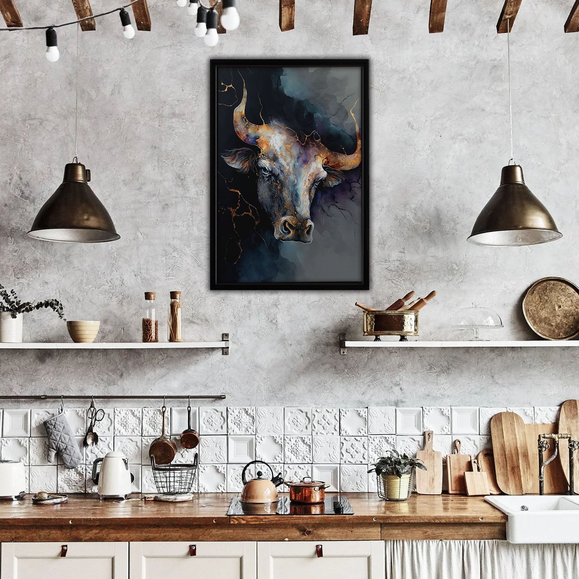 Gold Bull Framed Canvas