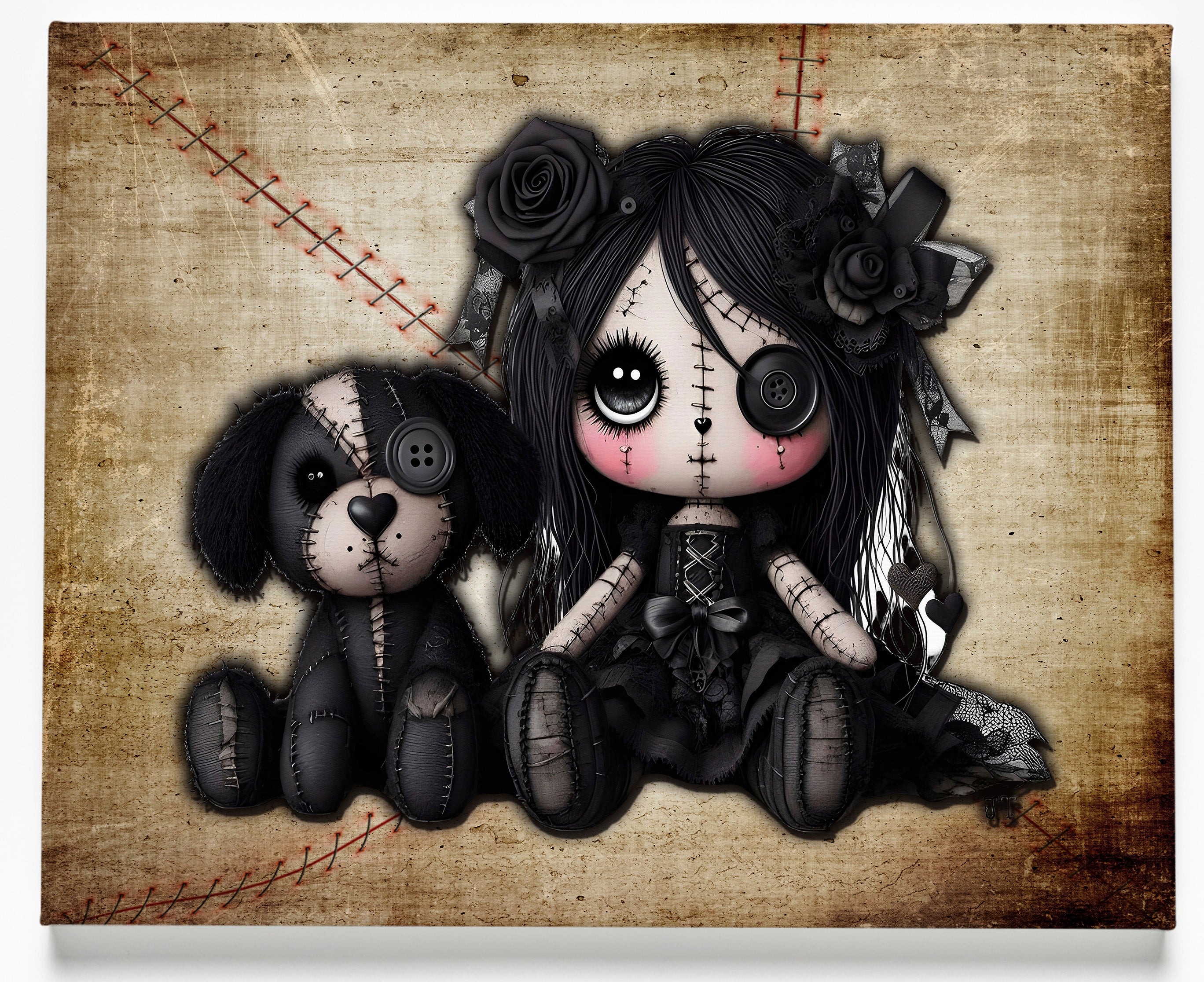 Little Stitch-ups Best Friends Puppy Canvas Art Print