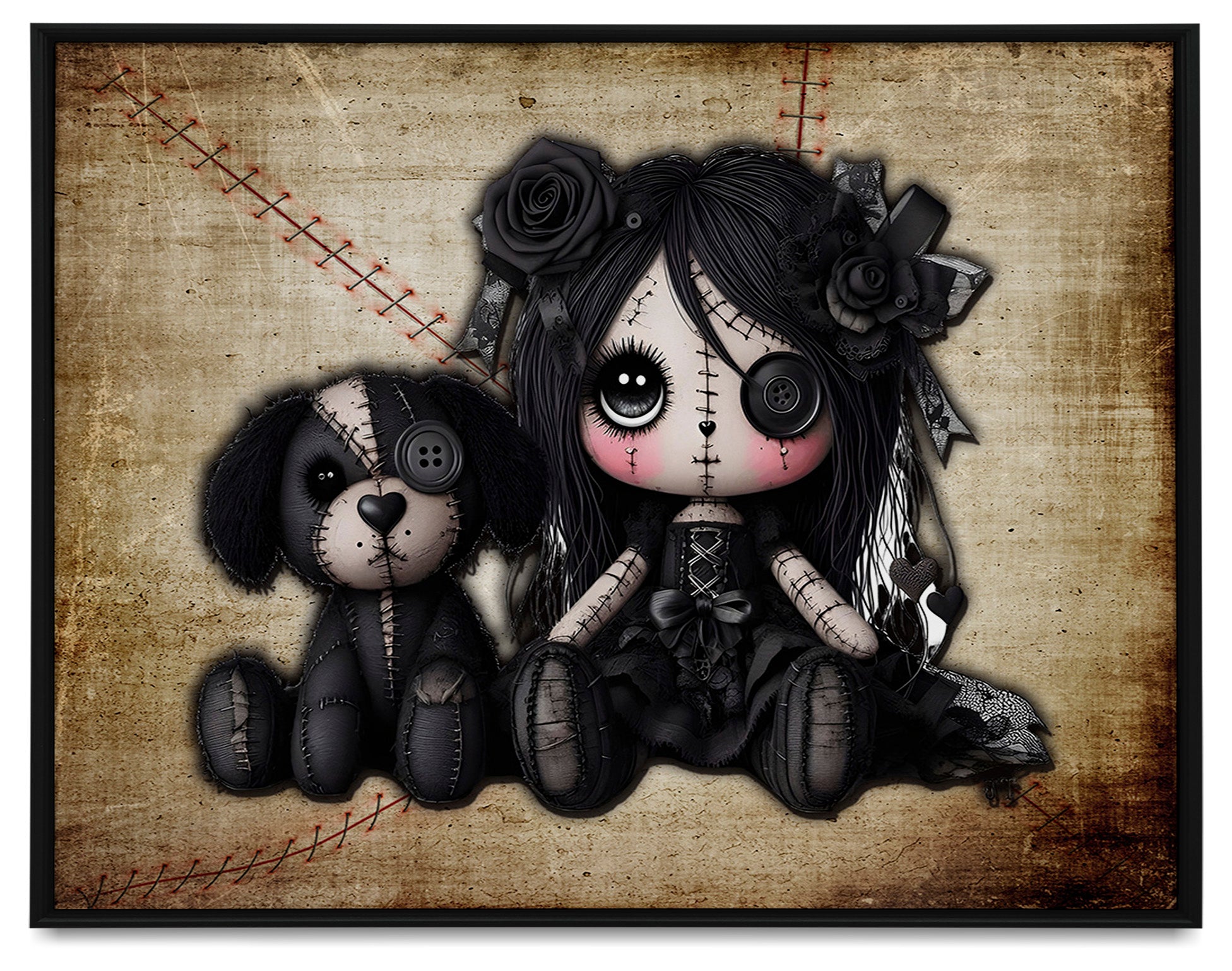 Little Stitch-ups Best Friends Puppy Framed Canvas Print