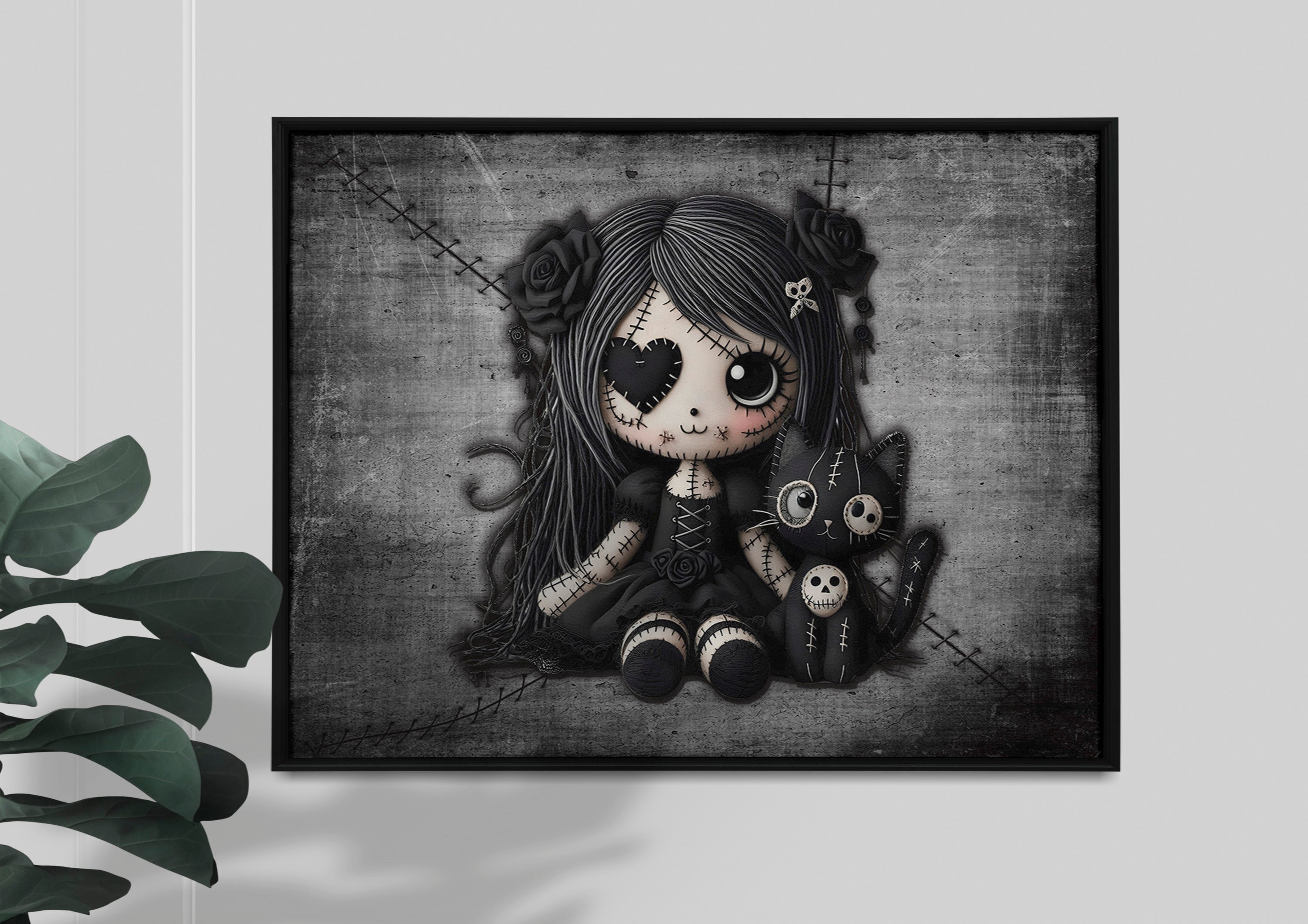 Little Stitch-ups Rag doll and her cat_1 Framed Canvas Print