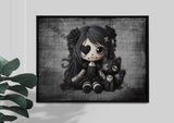 Little Stitch-ups Rag doll and her cat_1 Framed Canvas Print
