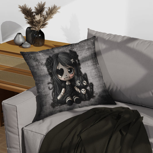 Little Stitch-ups Rag doll and her cat_1 Throw Pillow