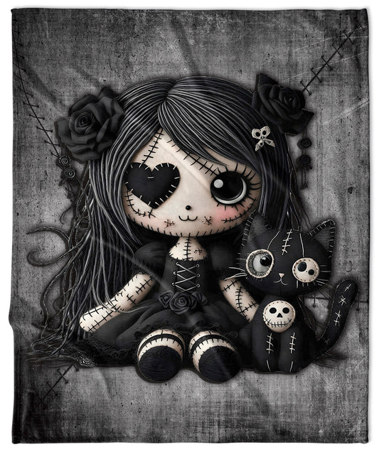 Little Stitch-ups Rag doll and cat_1 Velveteen Blanket