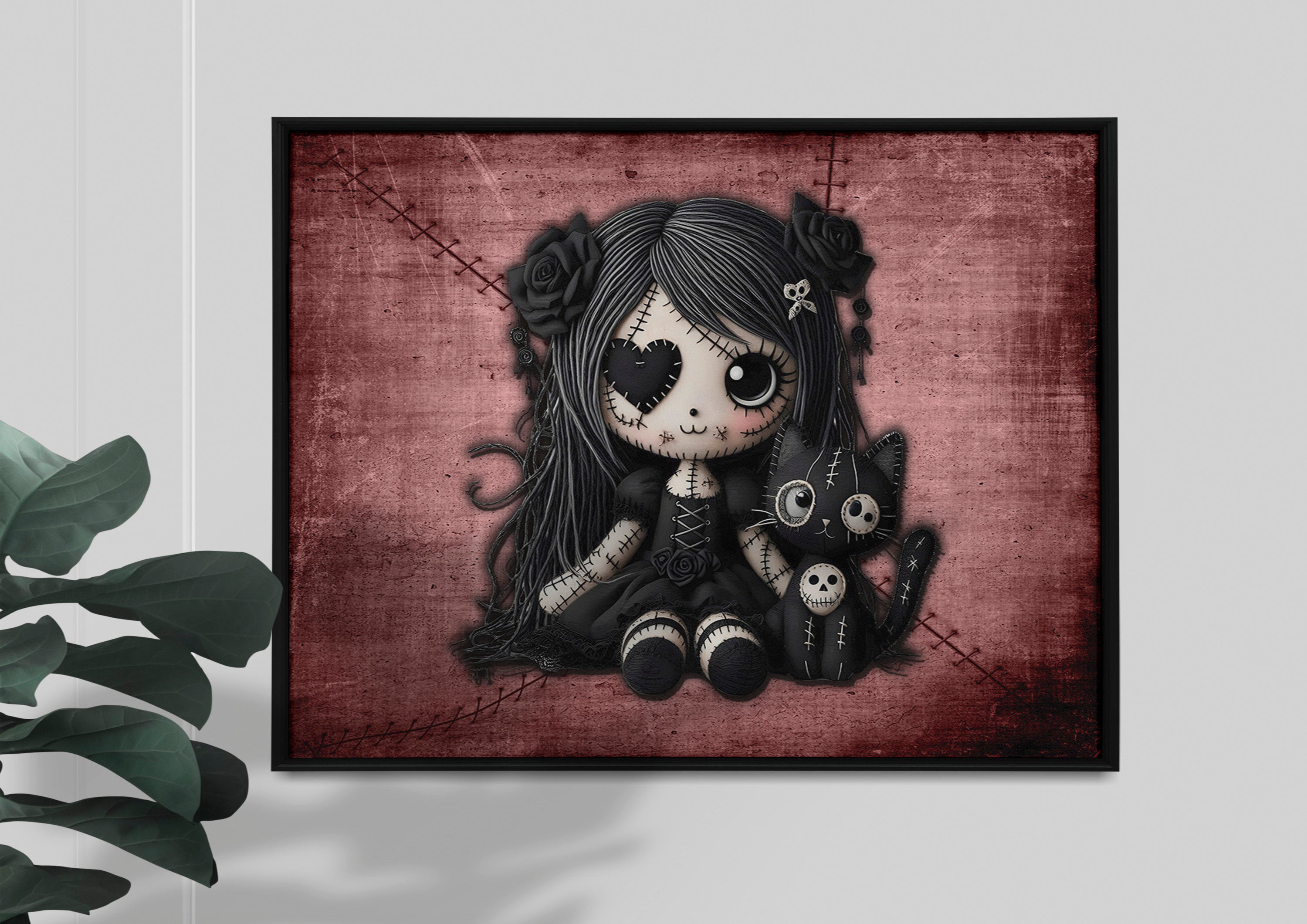 Little Stitch-ups Rag doll and her cat_1 Framed Canvas Print
