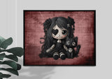 Little Stitch-ups Rag doll and her cat_1 Framed Canvas Print