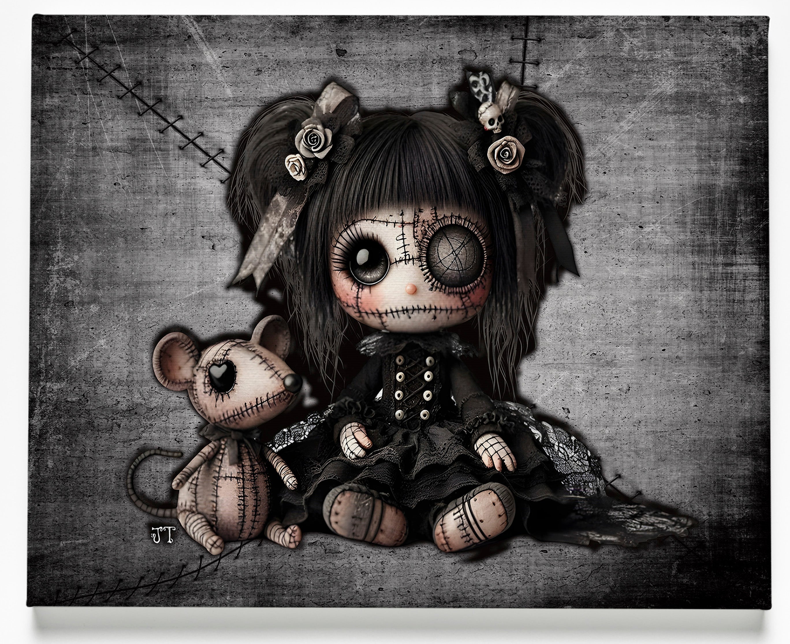 Little stitch -Old Friends - Rat Canvas Art Print