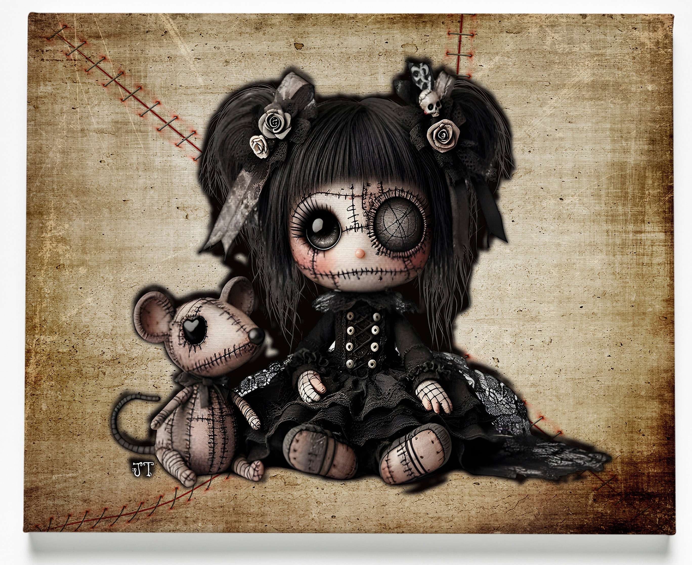 Little stitch -Old Friends - Rat Canvas Art Print