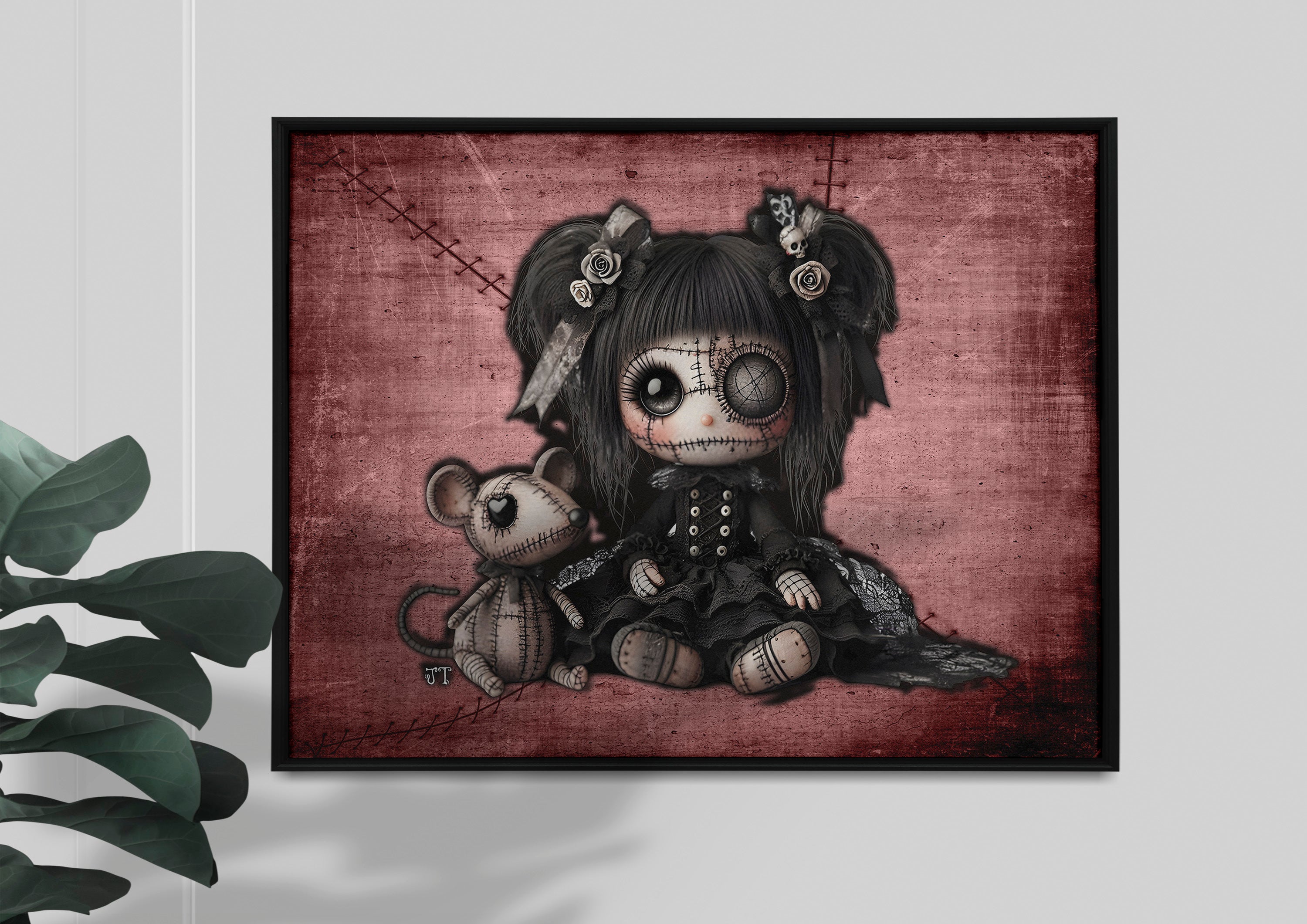 Little stitch -Old Friends - Rat Gray Framed Canvas Print