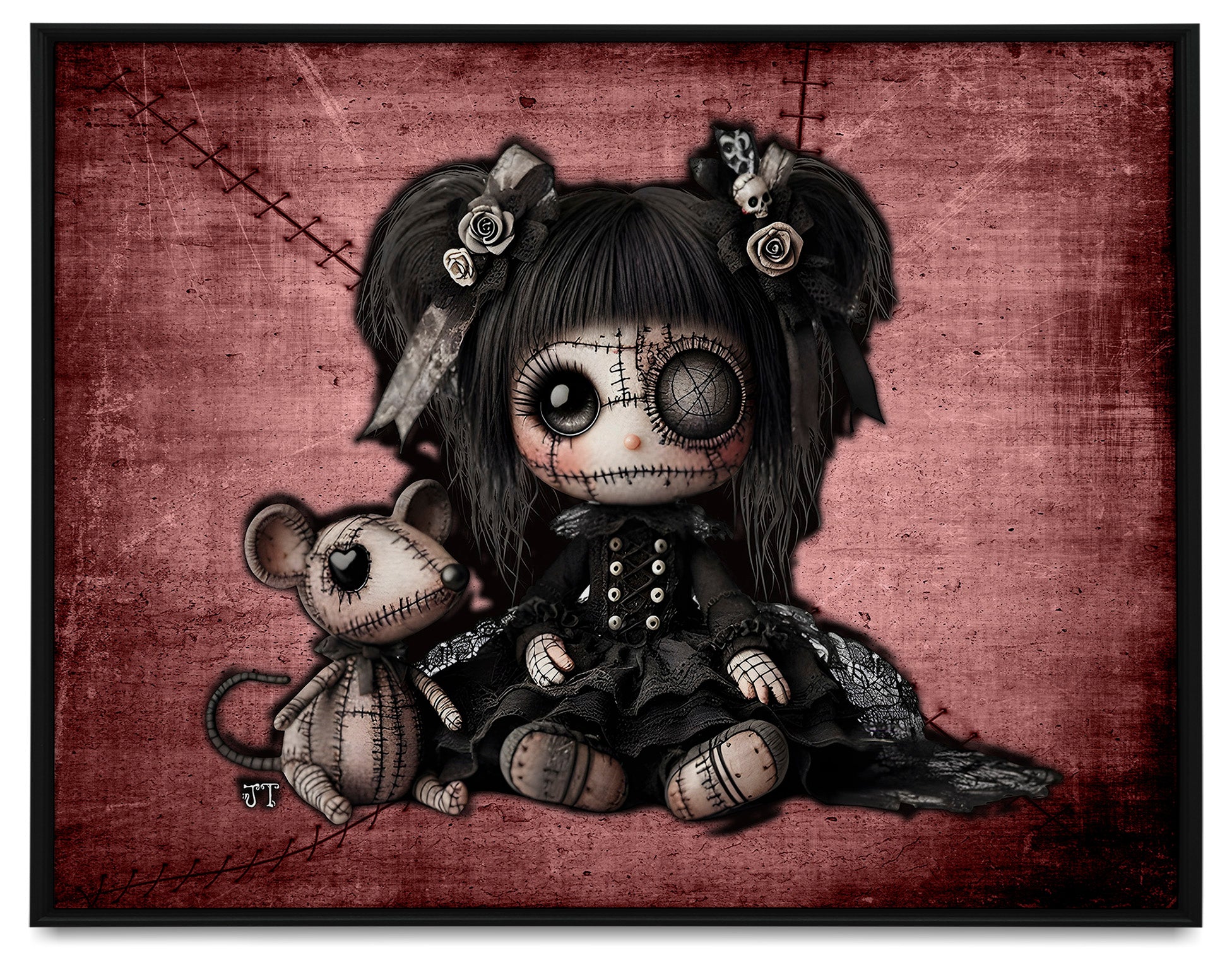 Little stitch -Old Friends - Rat Gray Framed Canvas Print