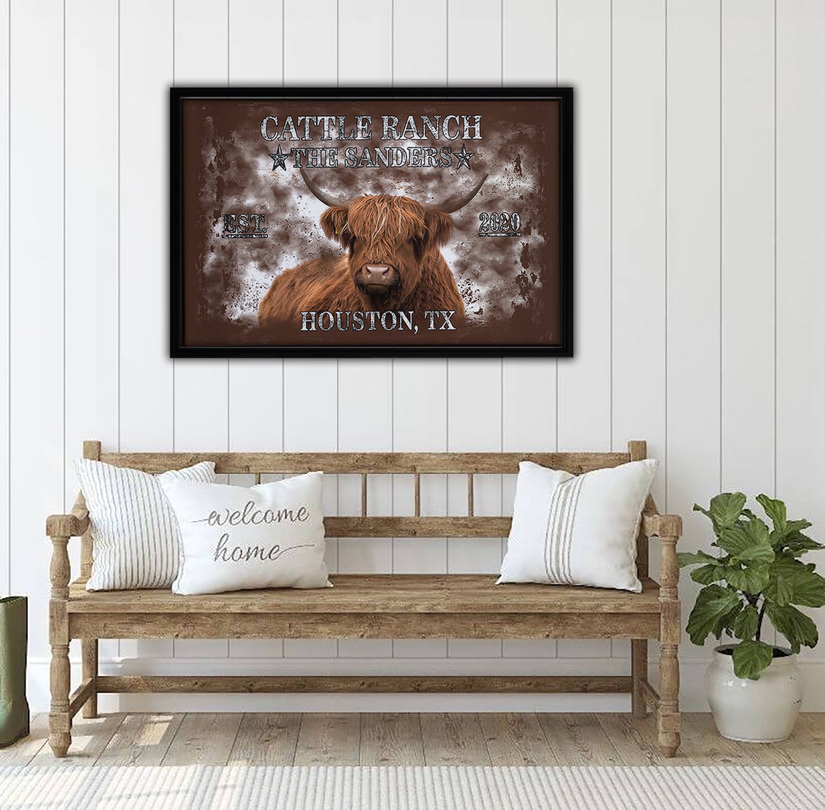 Longhorn Brown Framed Canvas