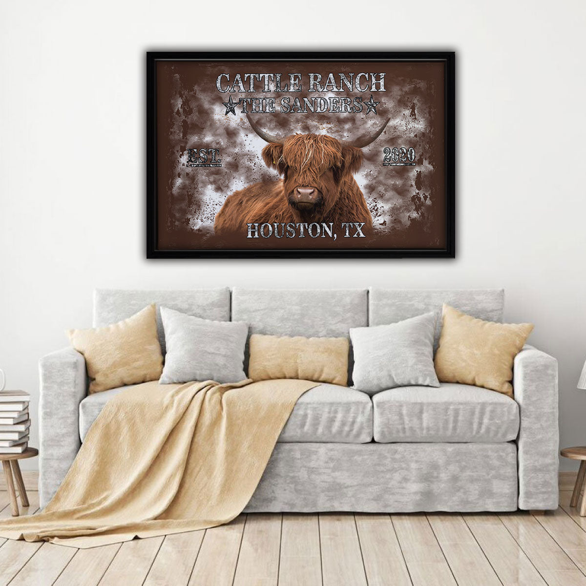 Longhorn Brown Framed Canvas