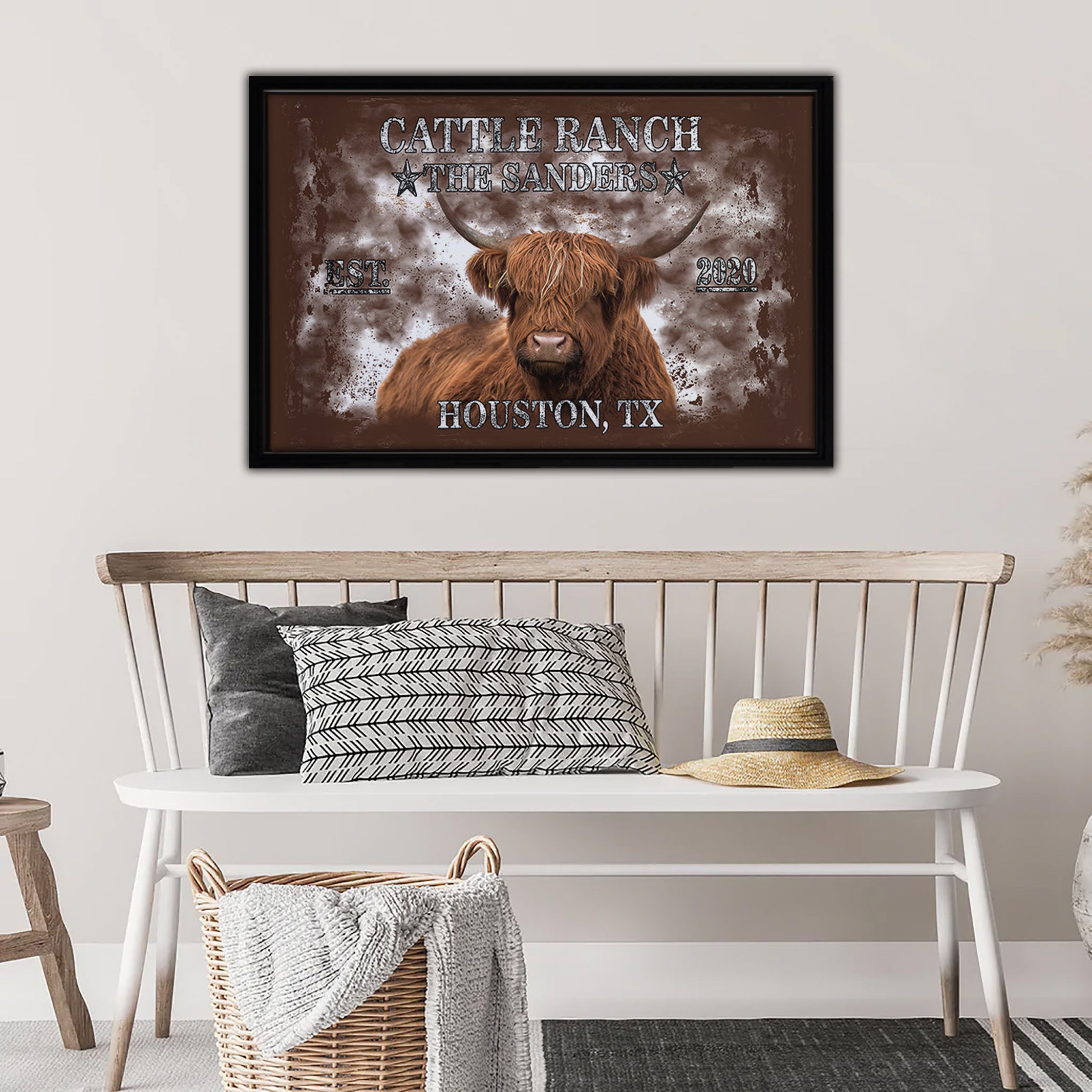 Longhorn Brown Framed Canvas