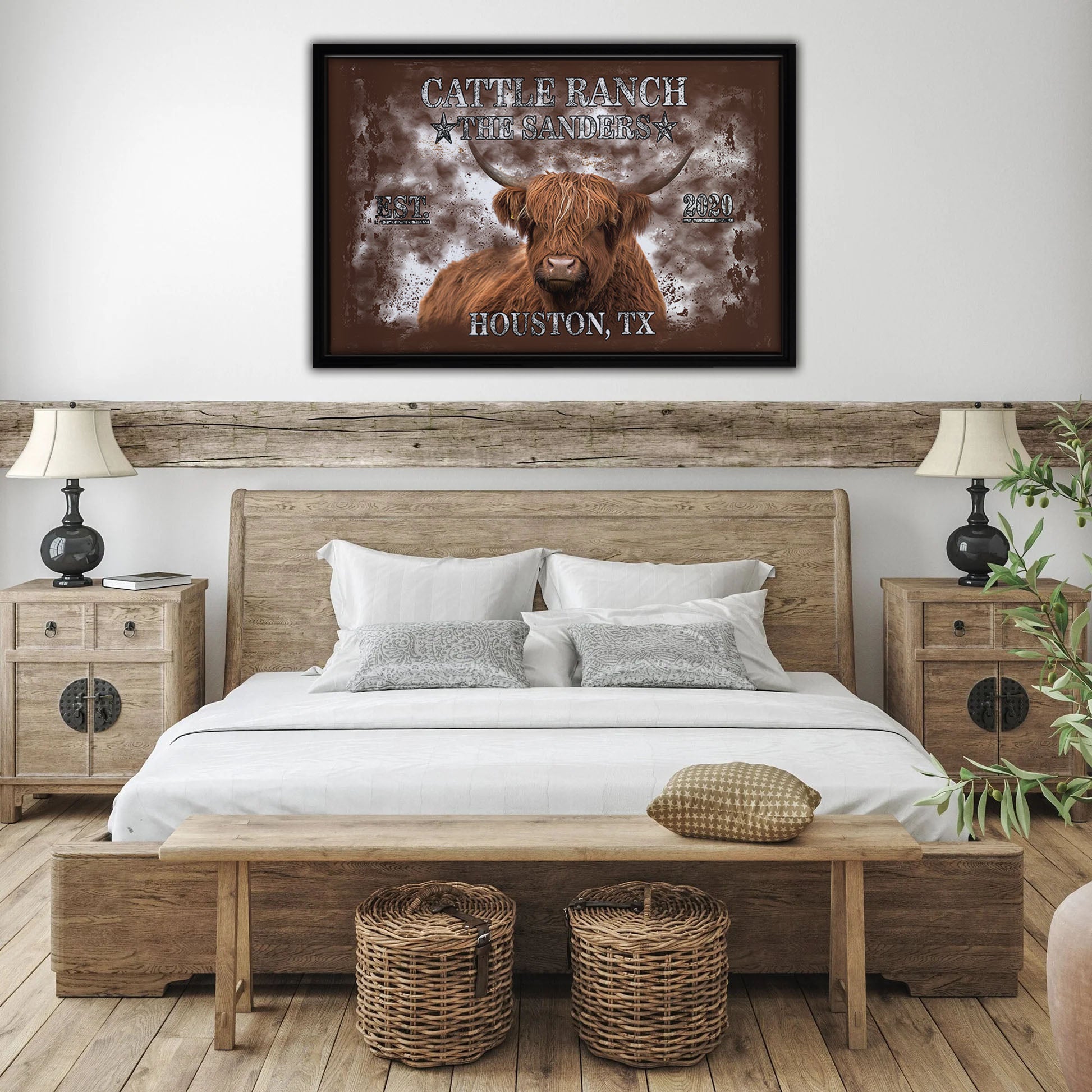 Longhorn Brown Framed Canvas