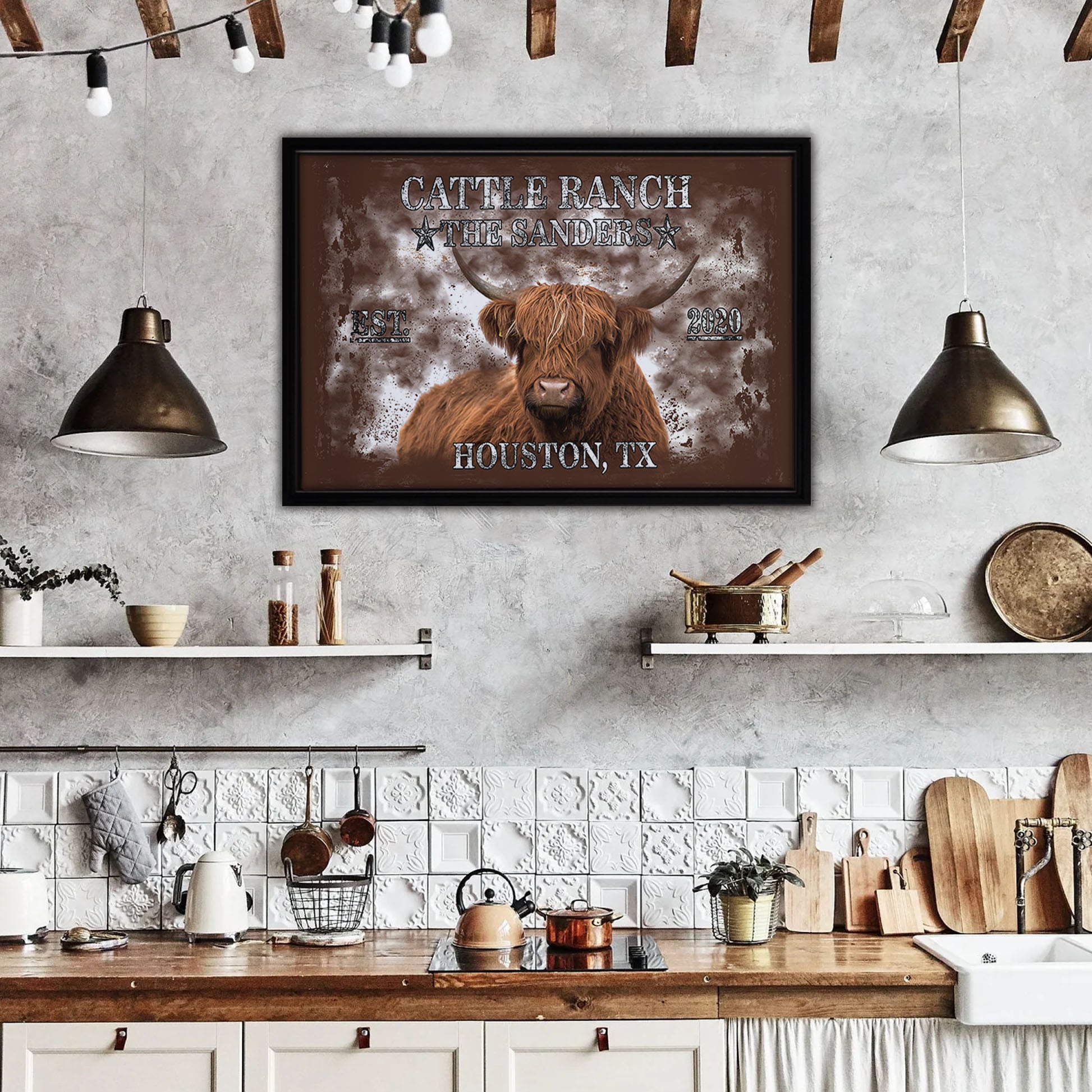 Longhorn Brown Framed Canvas