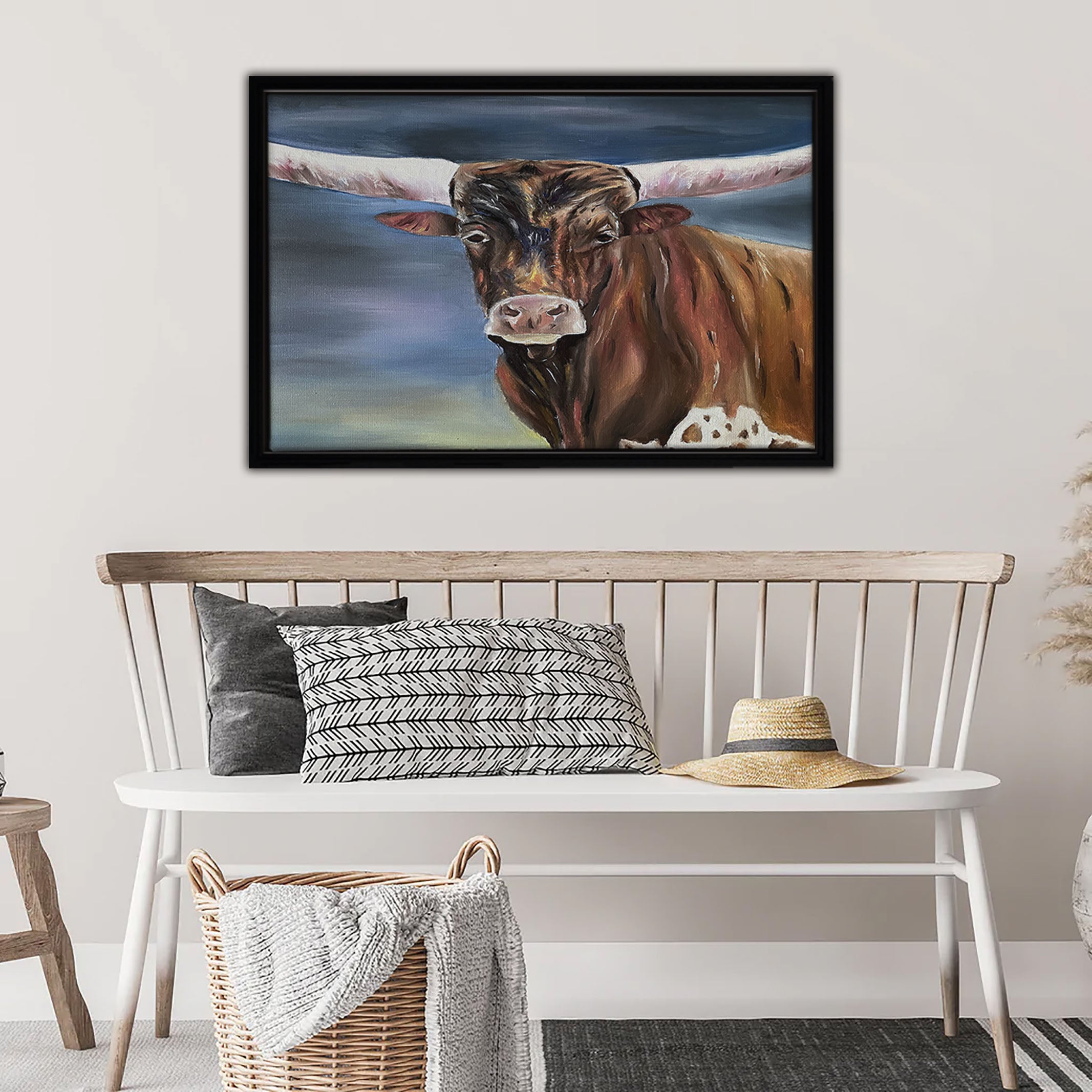 Longhorn Painting Framed Canvas