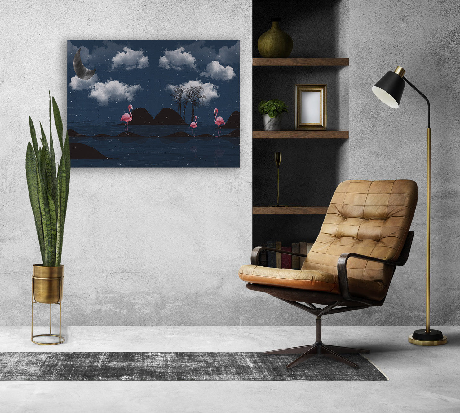 Moonlit Flamingo Canvas Print