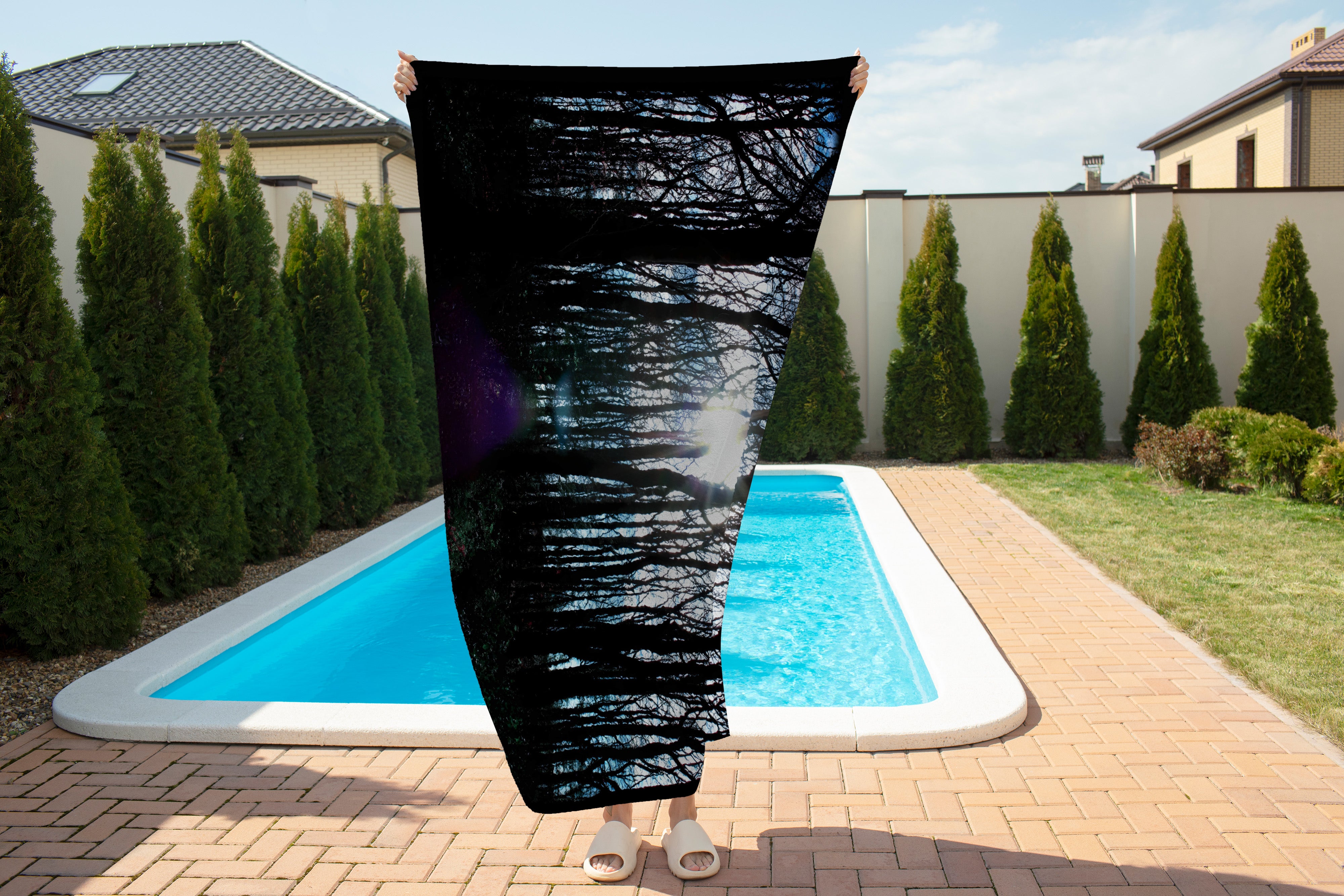 Silhouette Trees Beach Towel