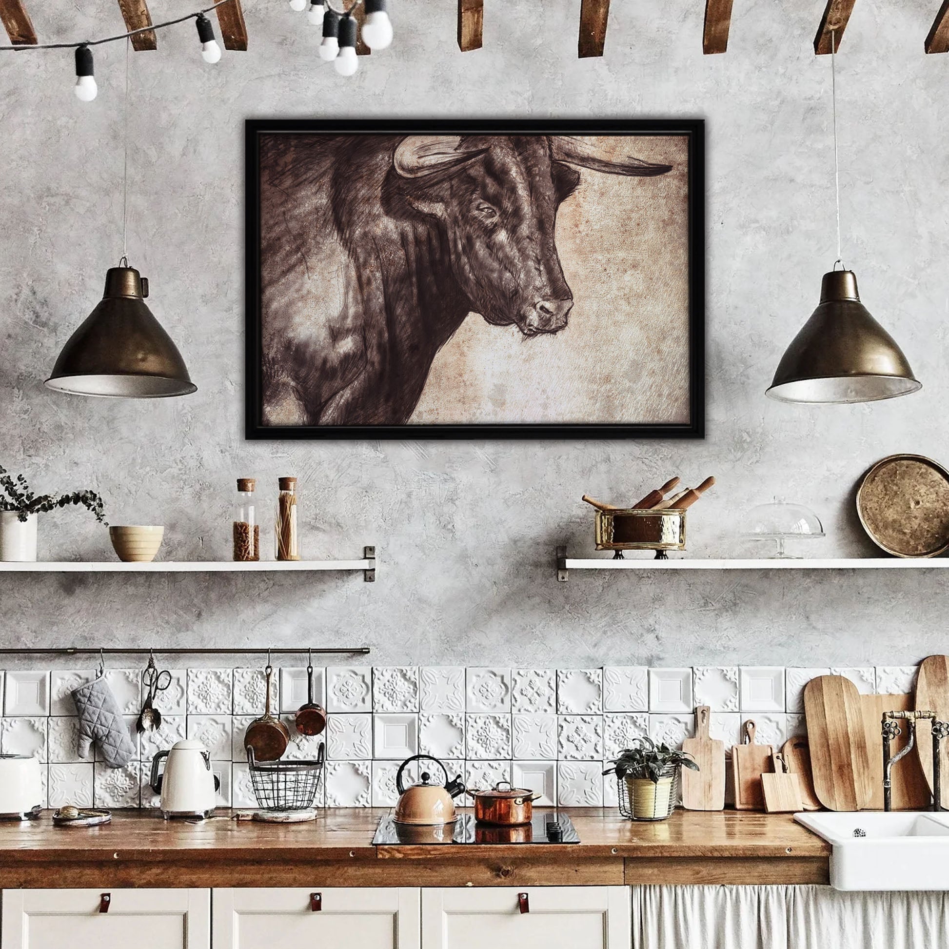 Spanish Bull Framed Canvas