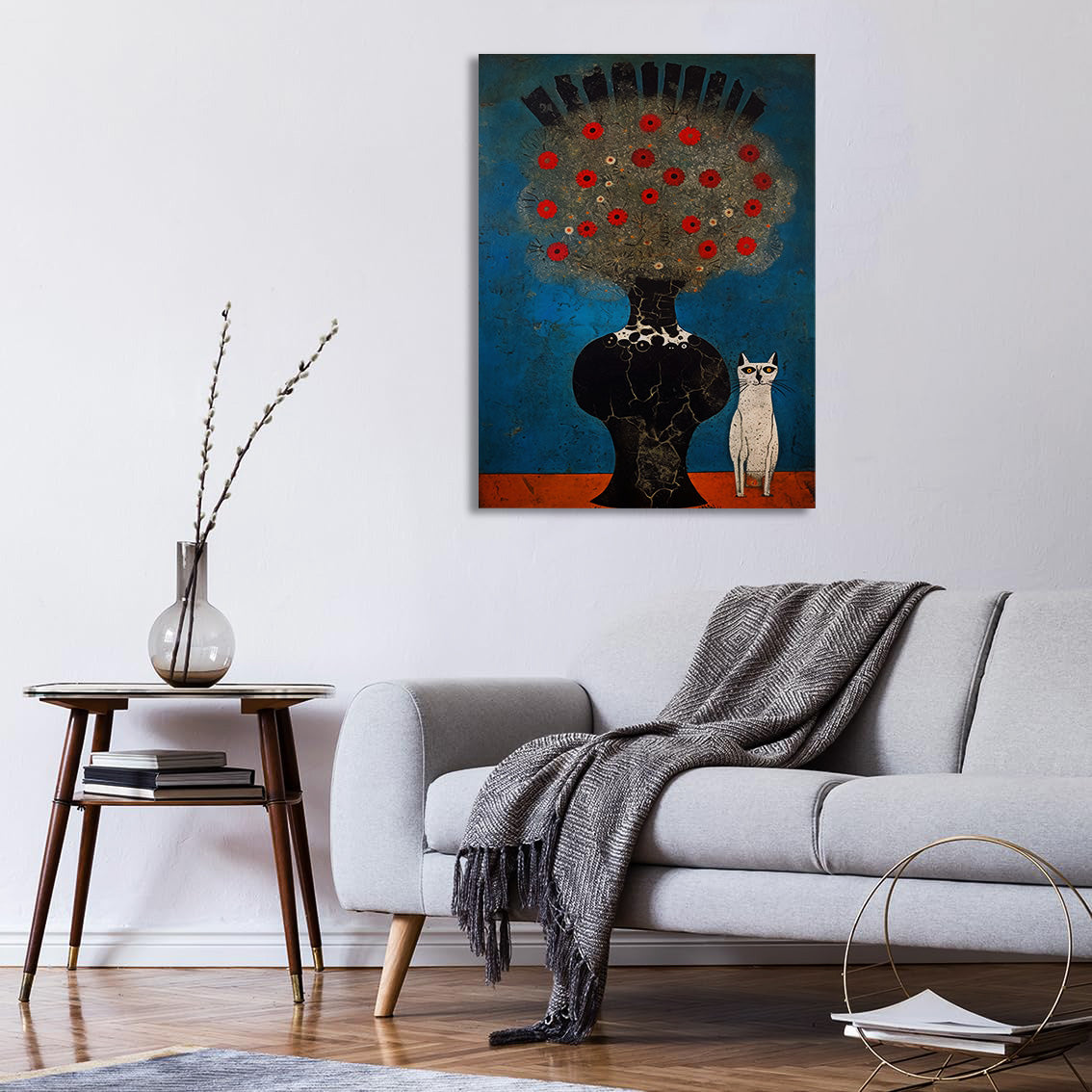 The Cat and Floral Canvas Print