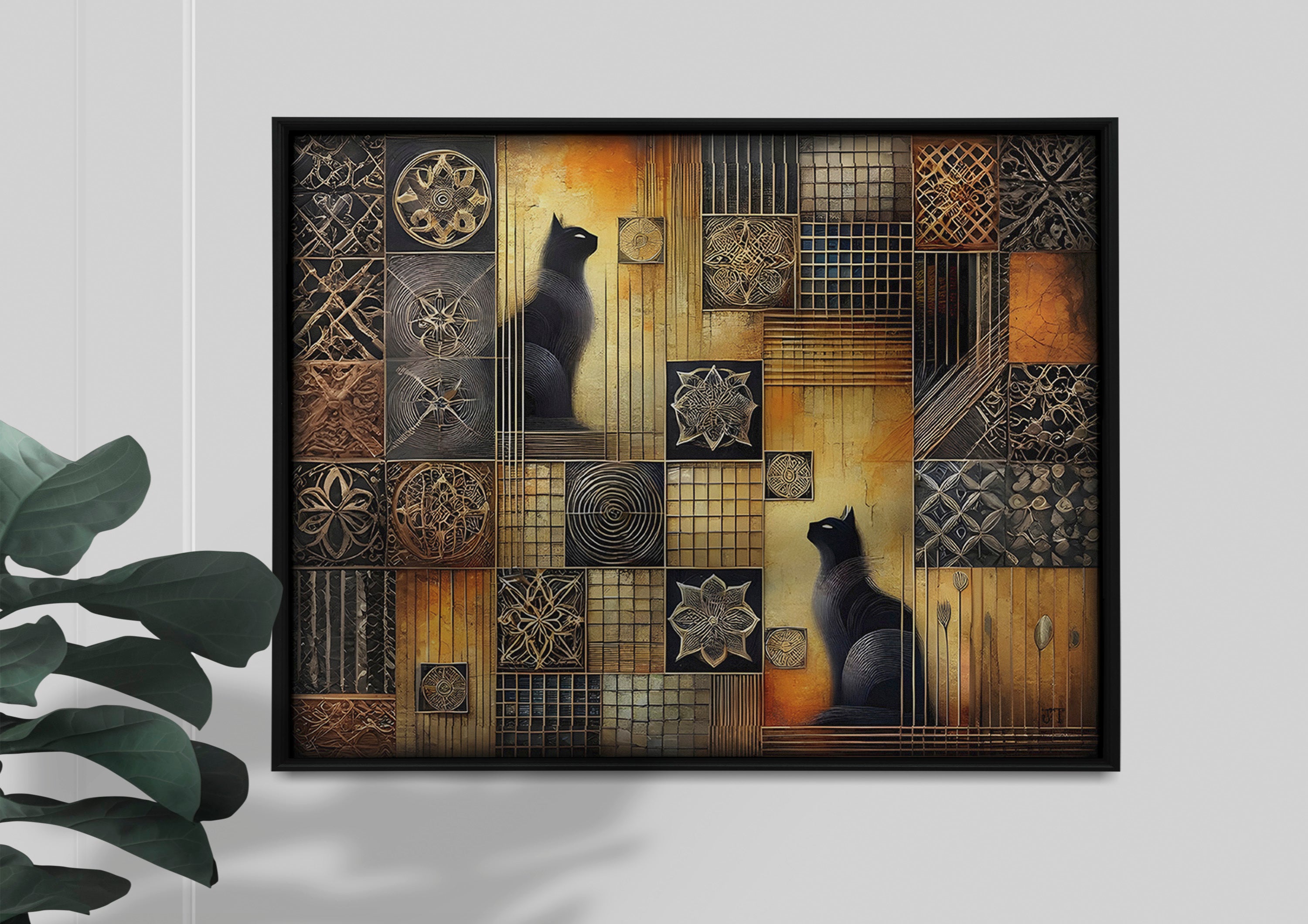 Two Black Cats Framed Canvas Print