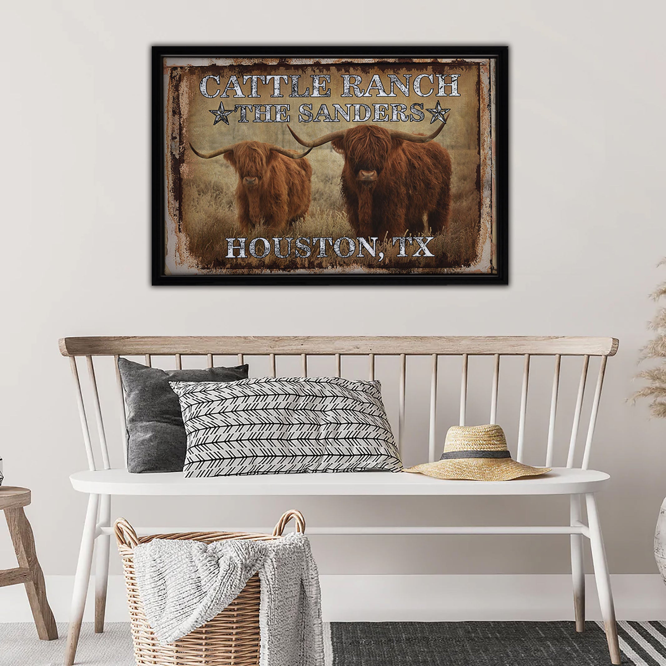 Vinatage Cattle Framed Canvas