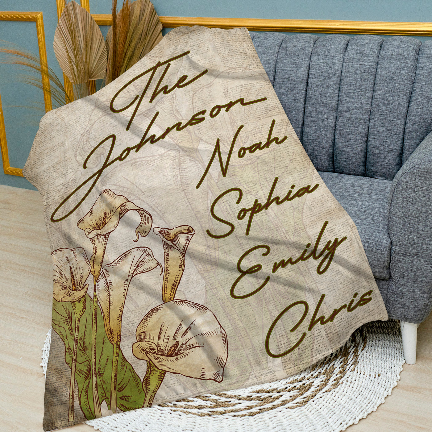 Vintage Newspapper Calla Lily Blanket