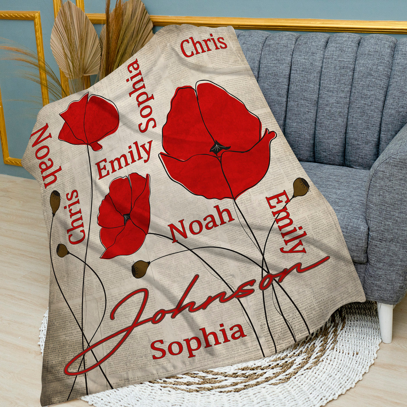 Vintage Newspapper Poppies Blanket