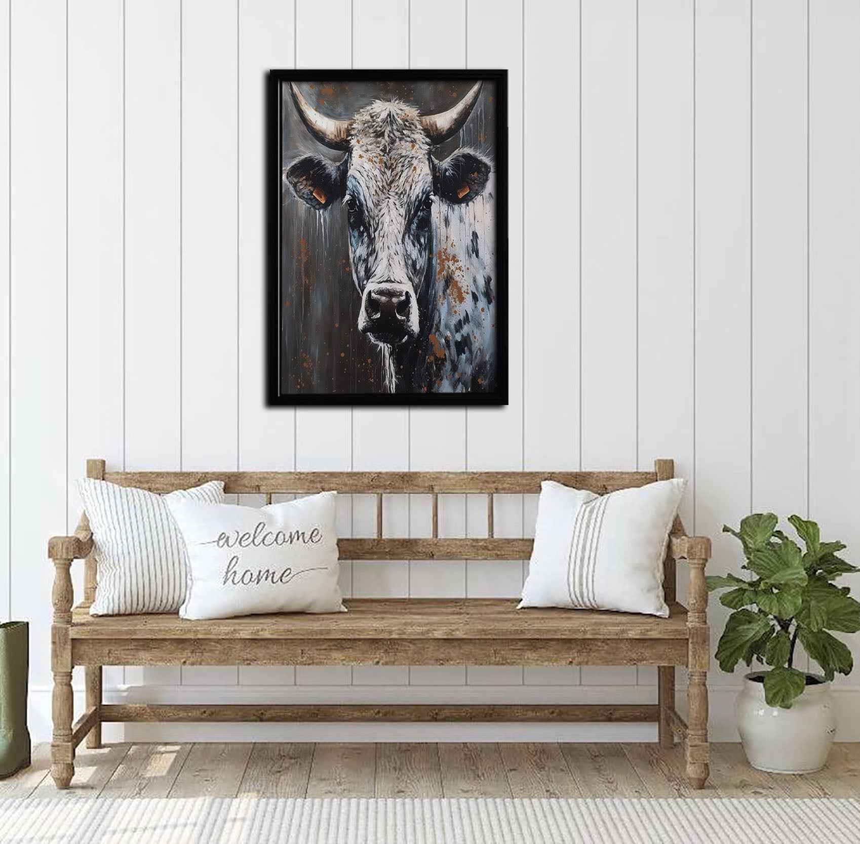 Watercolor Cow Framed Canvas