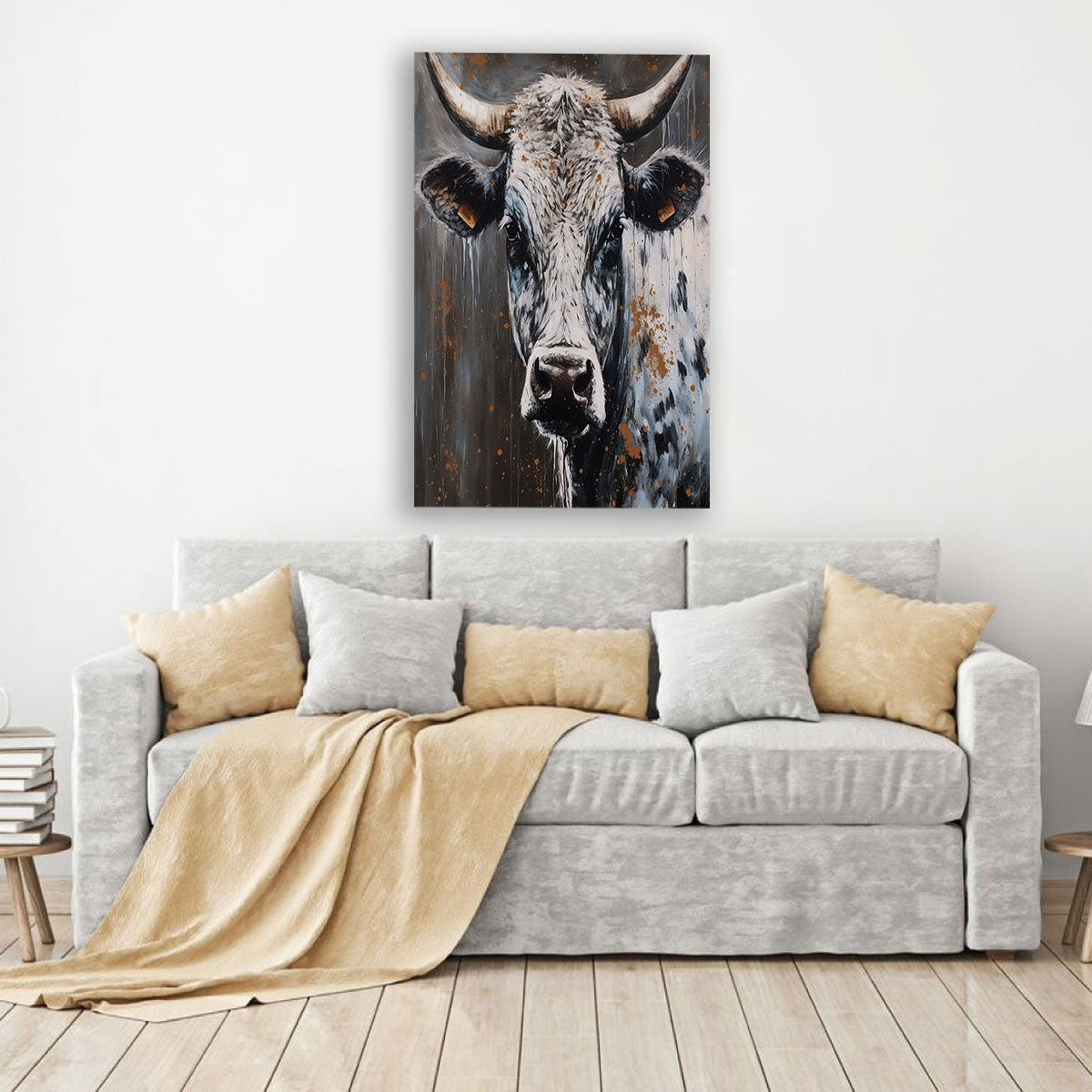 Watercolor Cow Canvas Art