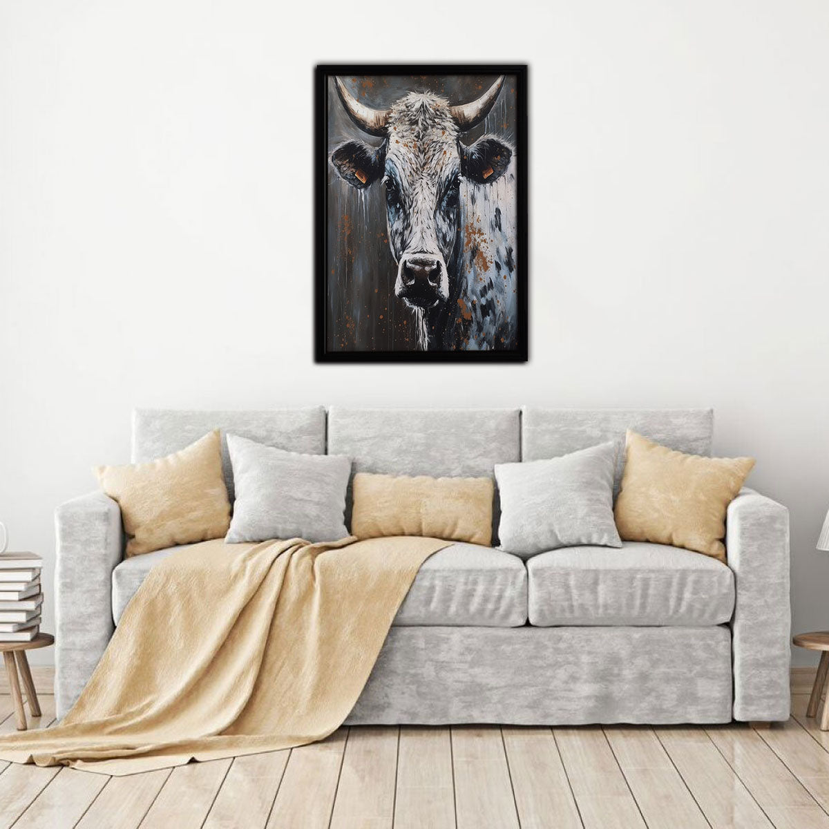 Watercolor Cow Framed Canvas