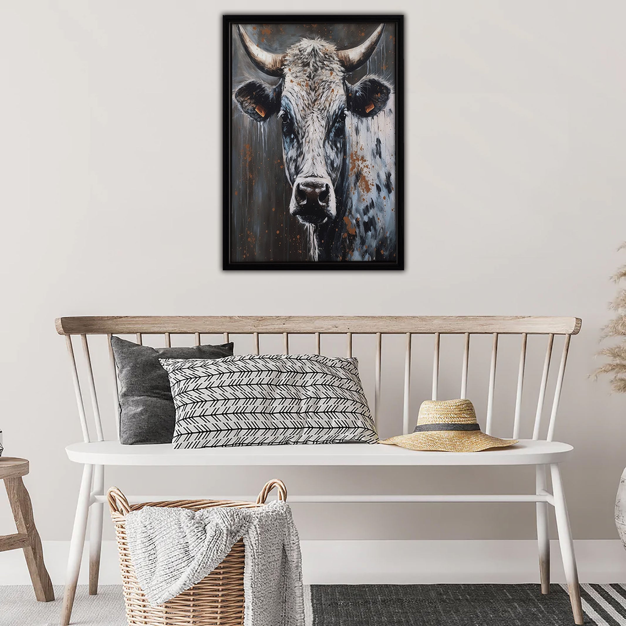 Watercolor Cow Framed Canvas